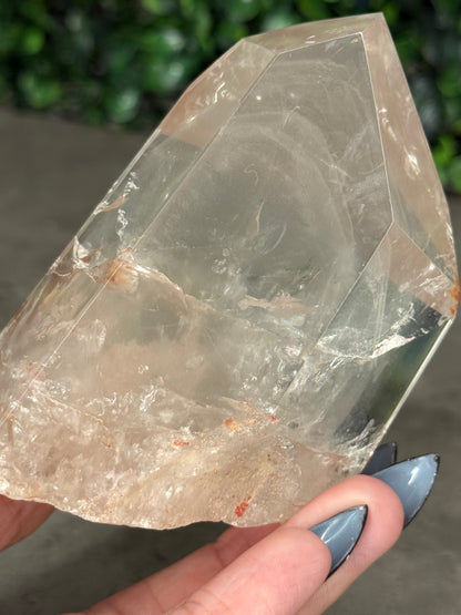 Brazilian Phantom Clear Quartz Freeform on Gold Stand