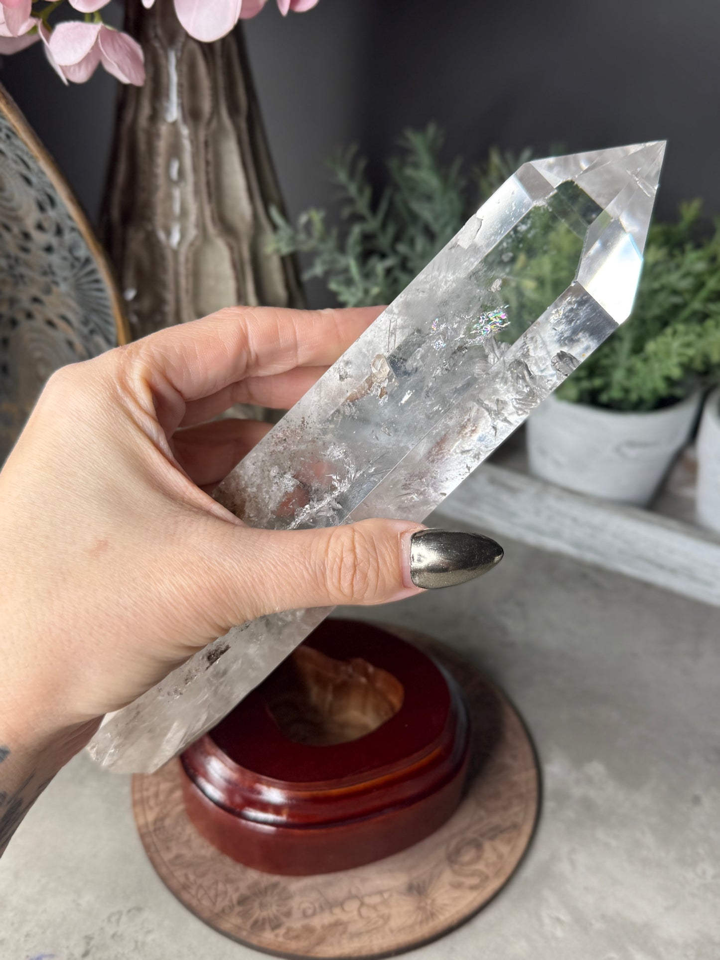 Clear Quartz point with Custom Stand