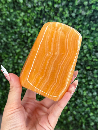 L Orange Calcite Polished Freeform Crystal Carvings from India C 700g
