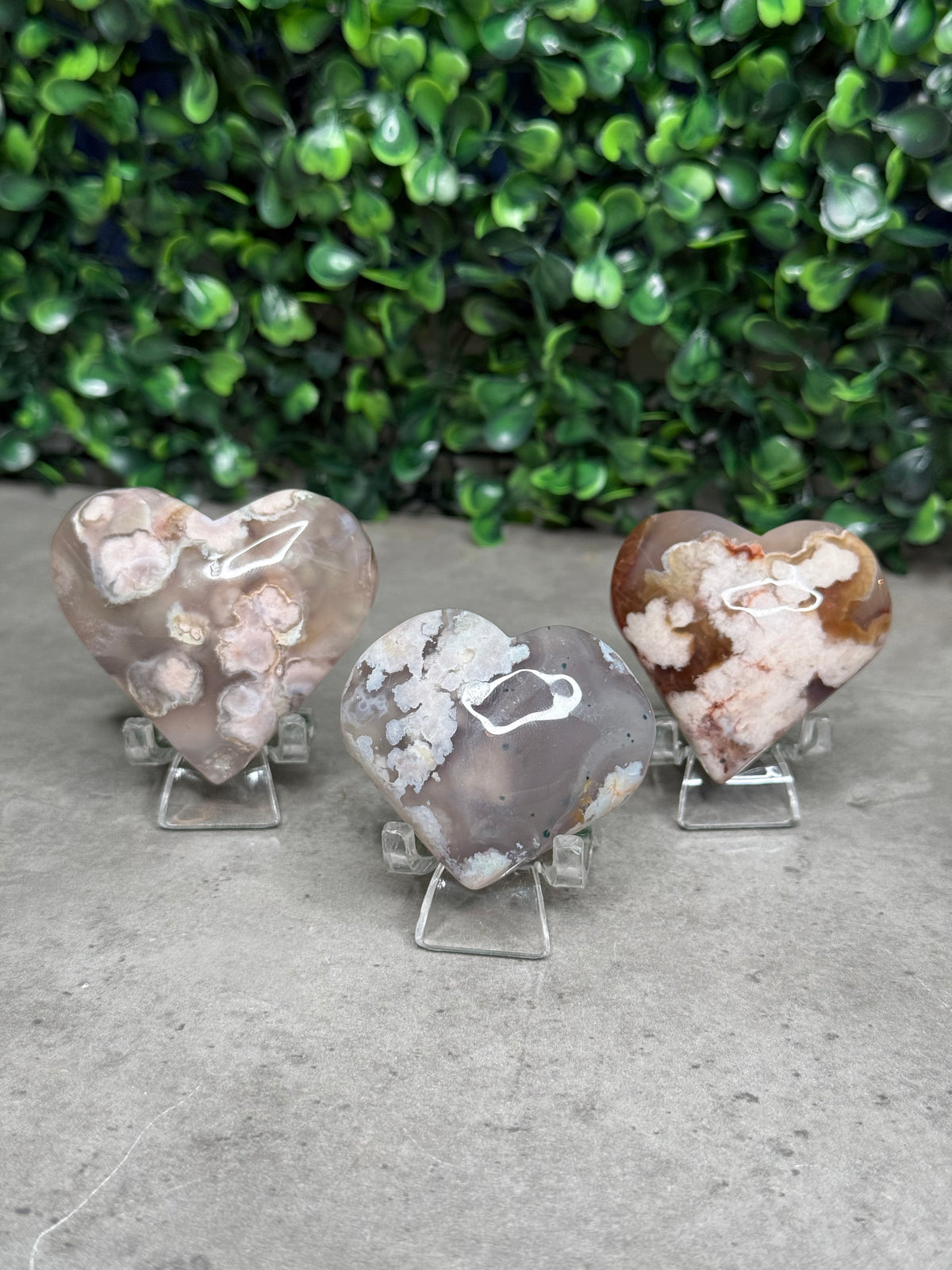 Flower Agate Hearts Crystal Carvings