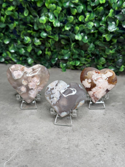 Flower Agate Hearts Crystal Carvings
