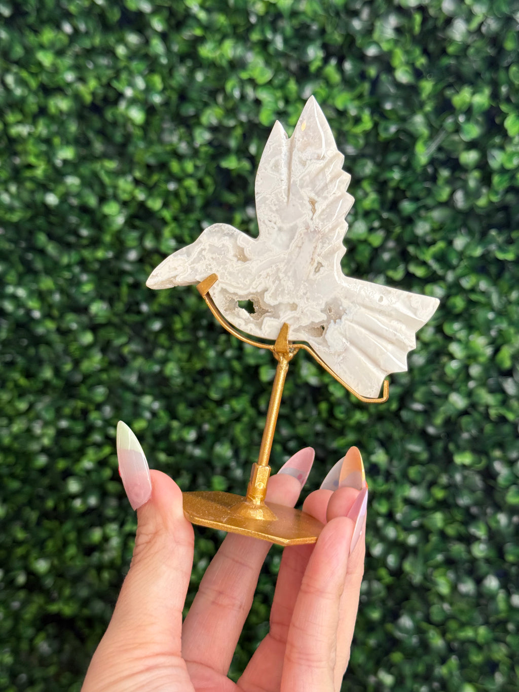 White Plume Agate Dove Crystal Carving - Indonesia - C