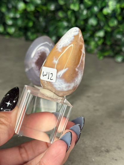 Pink and Purple Agate Egg Crystal Carvingd