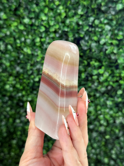 Pink Banded Onyx Freeform Crystal Carving - Pakistan