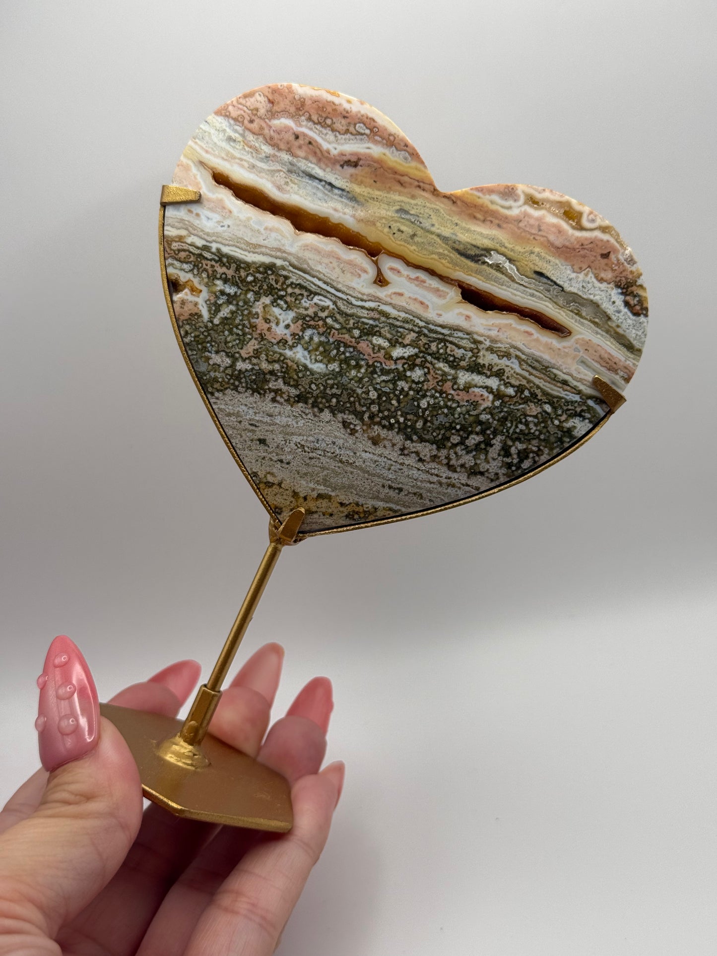 Pink Ocean Jasper Heart Crystal carving from Indonesia