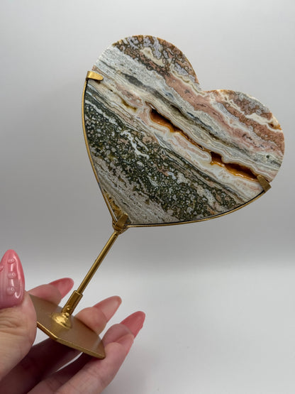 Pink Ocean Jasper Heart Crystal carving from Indonesia