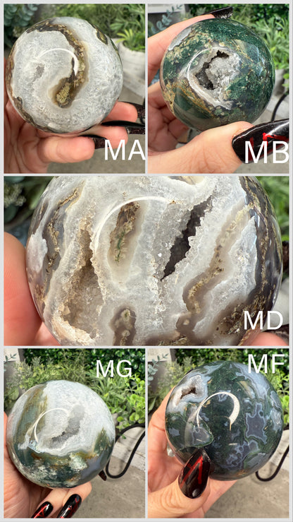 Druzy Moss Agate Crystal Spheres - multiple