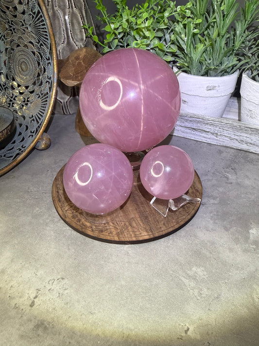 Starlight Rose Quartz Crystal Spheres Six Star Asterism
