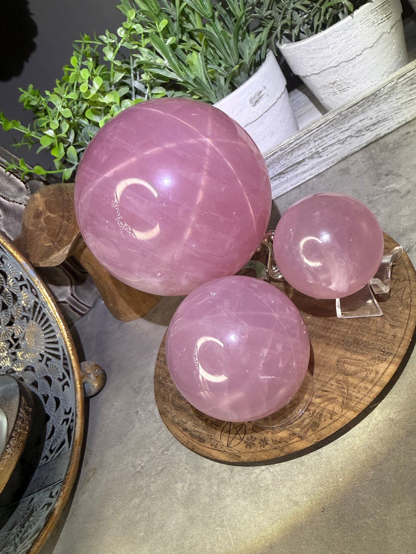 Starlight Rose Quartz Crystal Spheres Six Star Asterism