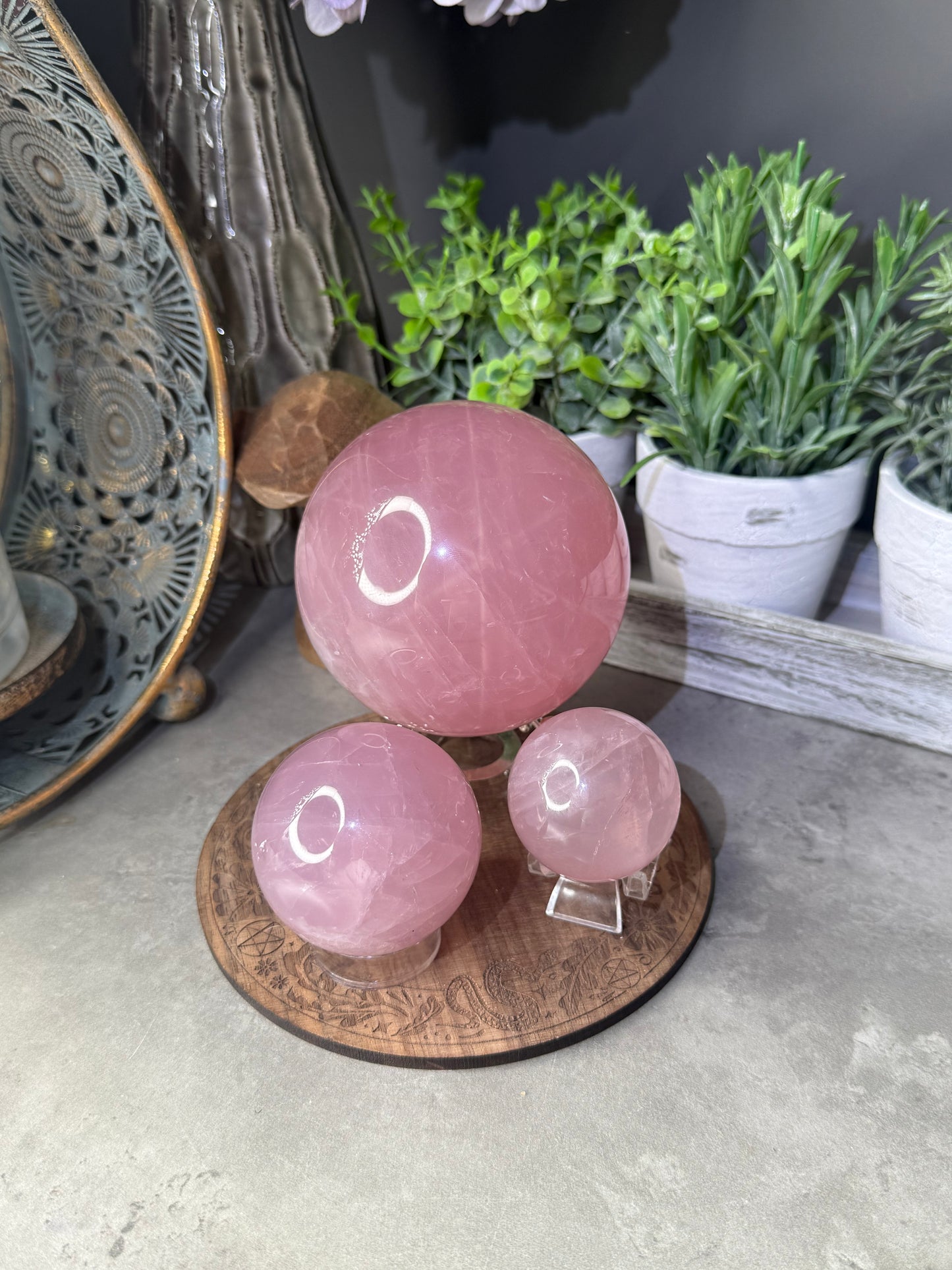 Starlight Rose Quartz Crystal Spheres Six Star Asterism