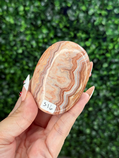 Pink Crazy Lace Agate Palmstone Crystal Carving from Indonesia