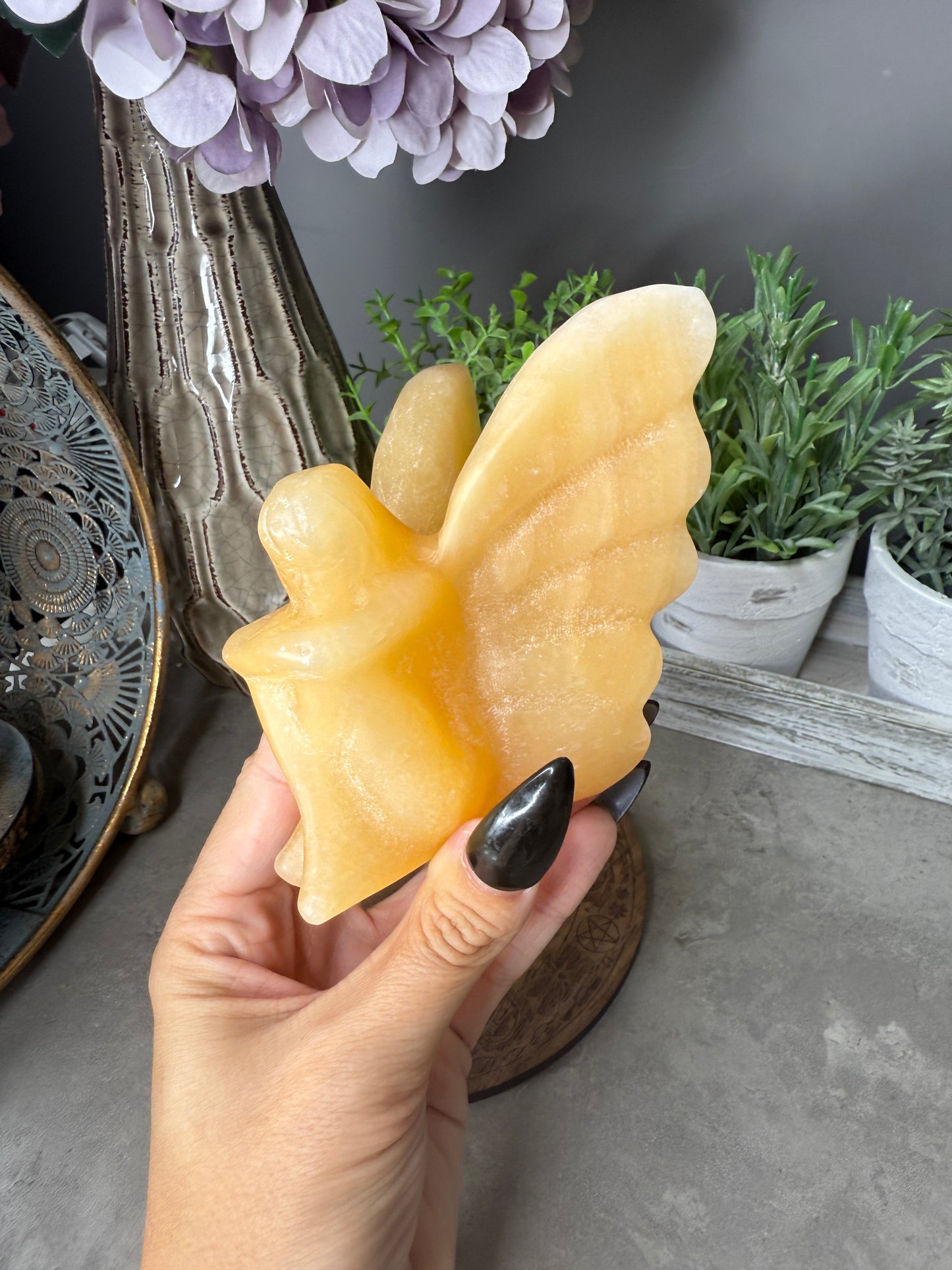 Yellow Calcite Sitting Fairy Crystal Carving