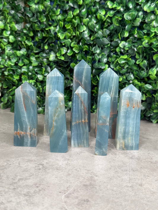 Lemurian Aquatine Calcite Blue Onyx Crystal Towers