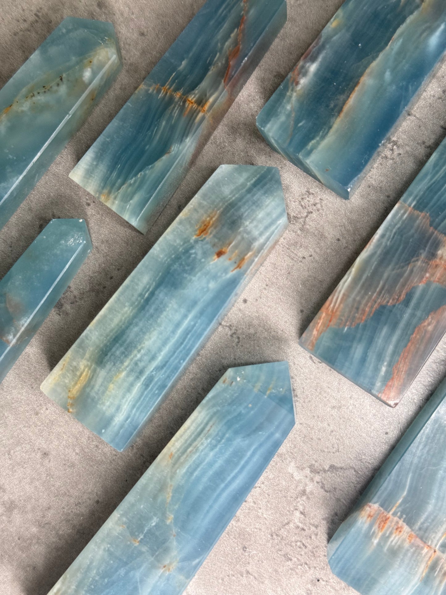 Lemurian Aquatine Calcite Blue Onyx Crystal Towers