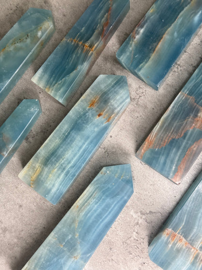 Lemurian Aquatine Calcite Blue Onyx Crystal Towers