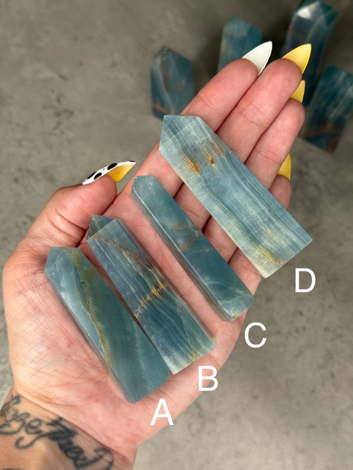 Lemurian Aquatine Calcite Blue Onyx Crystal Towers