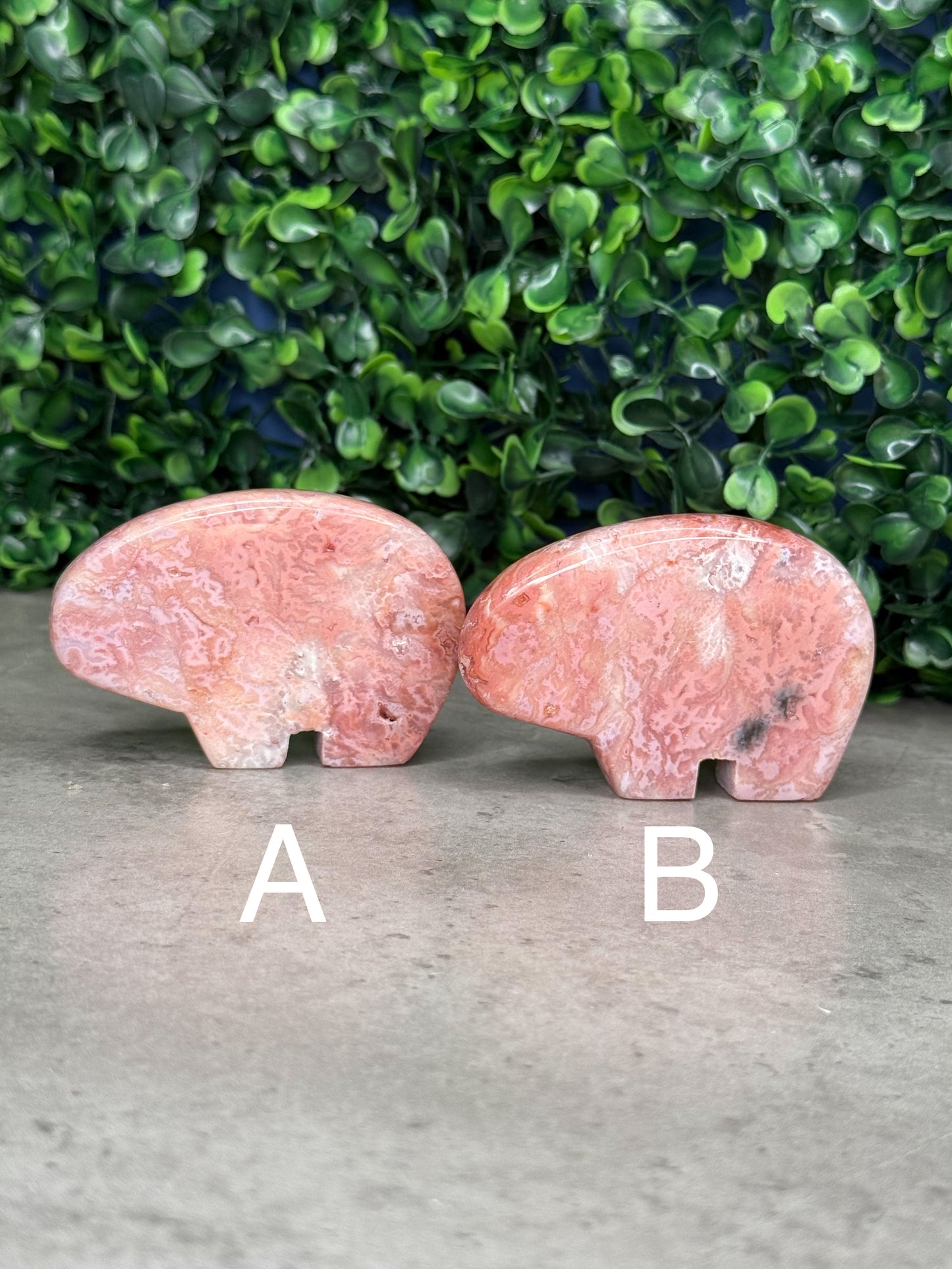 Pink Carnelian Bear Crystal Carvings