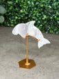 White Plume Agate Dolphin Crystal Carving on Gold Stand