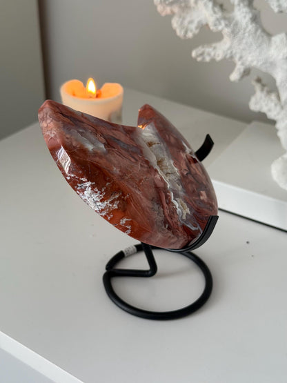 Pink Agate Cotton Candy Agate Moon with Druzy on a Stand - Mineral Specimen Crystal Gift