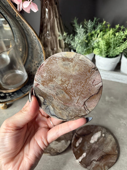 Picture Jasper Coaster Set: Polished Stone Coasters, Earth Tone Decor