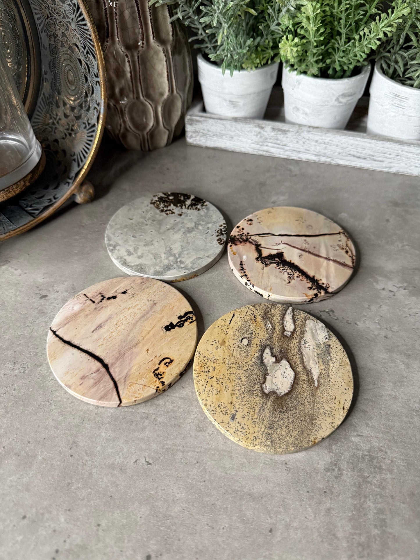 Picture Jasper Coaster Set Mineral Specimen,Energy Crystals,Home Decoration,Reiki Healing,Crystal Gifts