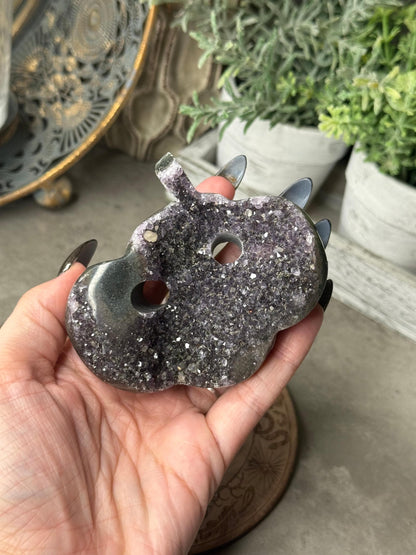 Druzy Amethyst Pumpkin Carving: Crystal Healing Decor (199g)