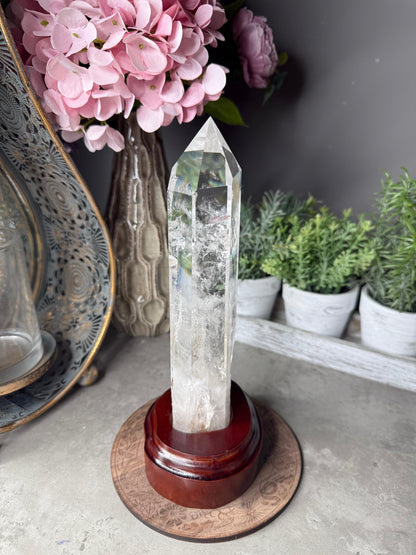 Clear Quartz Point Crystal with Custom Stand - Chipped Tip