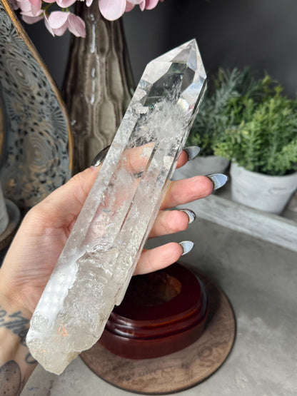 Clear Quartz Point Crystal with Custom Stand - Chipped Tip