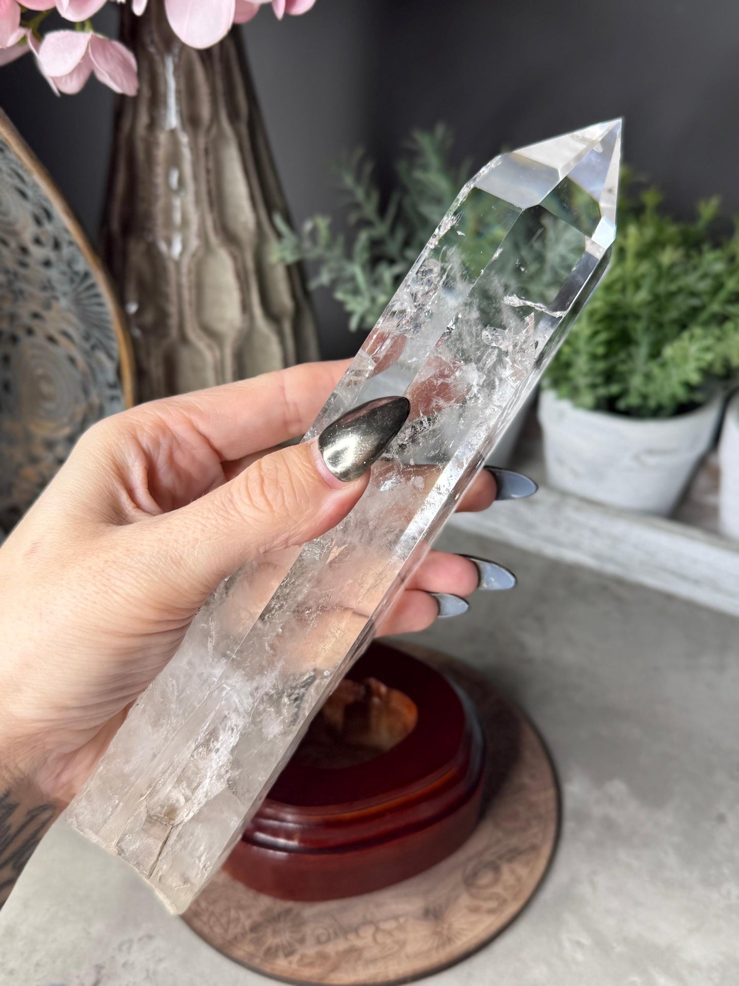 Clear Quartz Point Crystal with Custom Stand - Chipped Tip