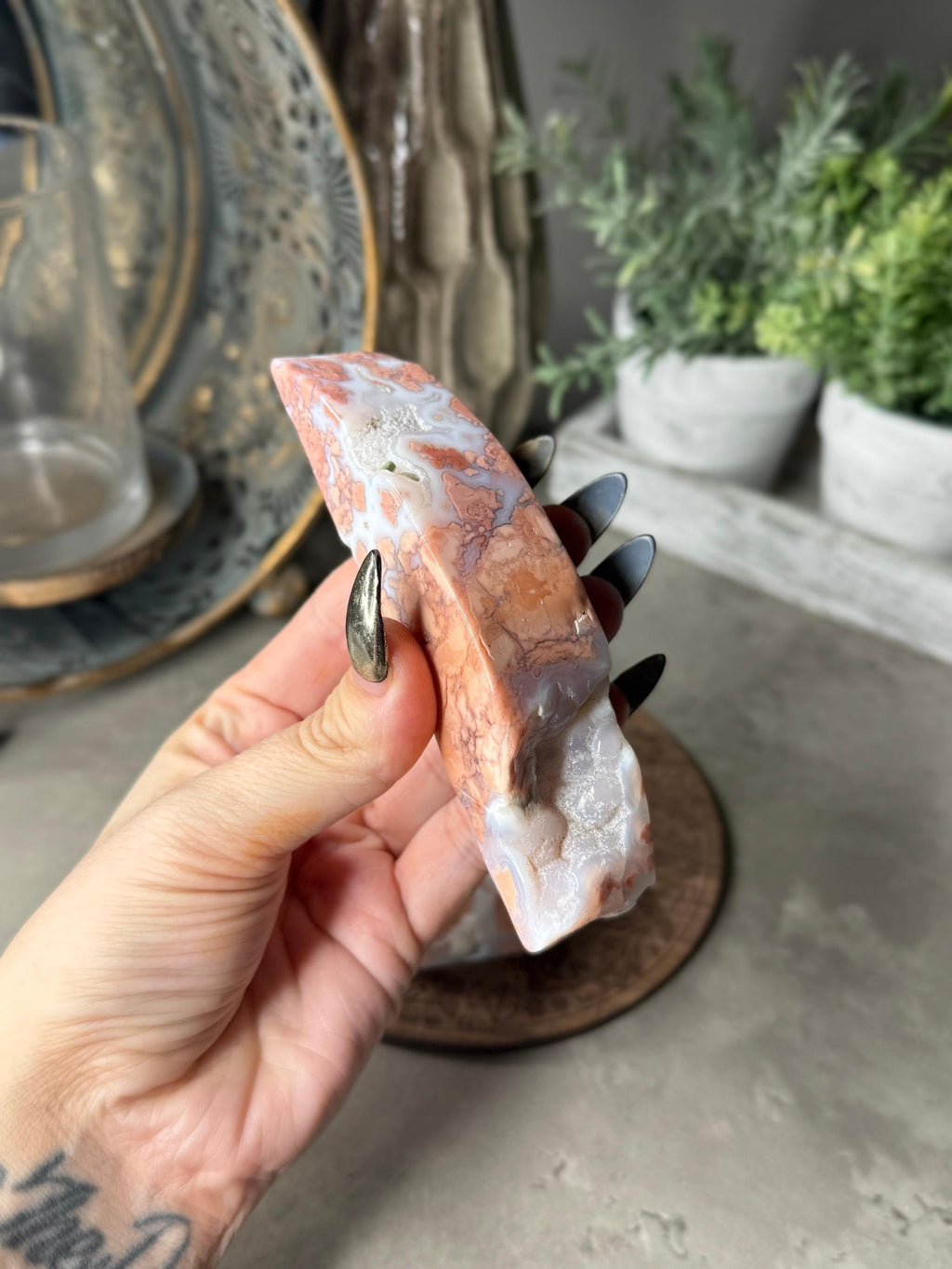 Pink Agate Crystal Palmstone and Freeform