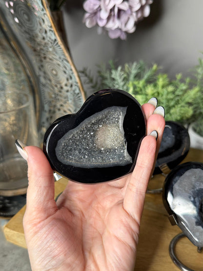 Black Agate Druzy Crystal Hearts