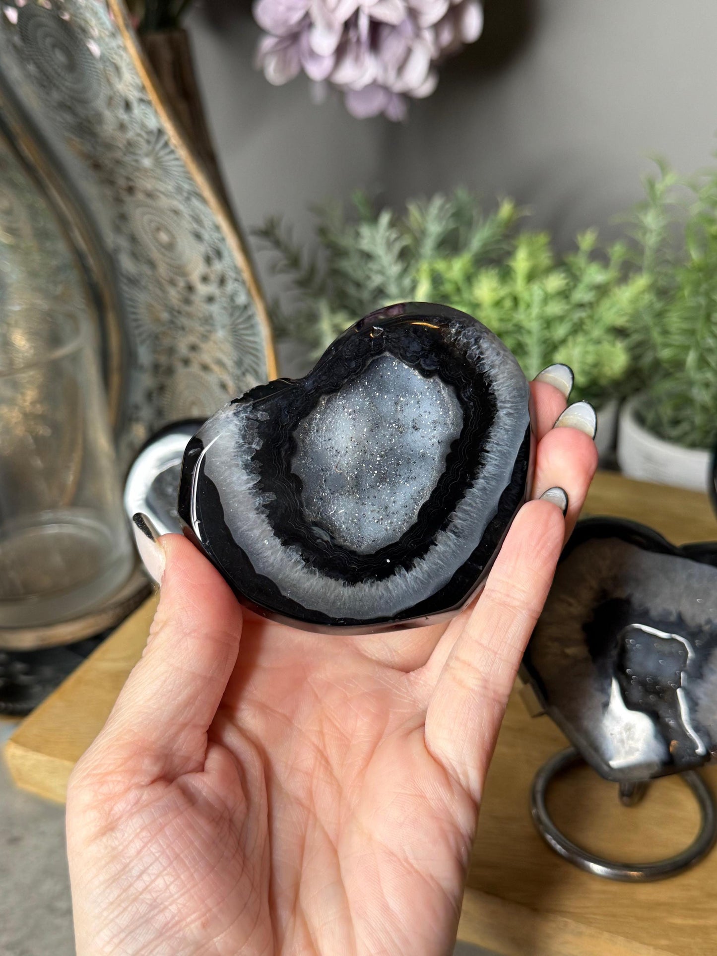 Black Agate Druzy Crystal Hearts
