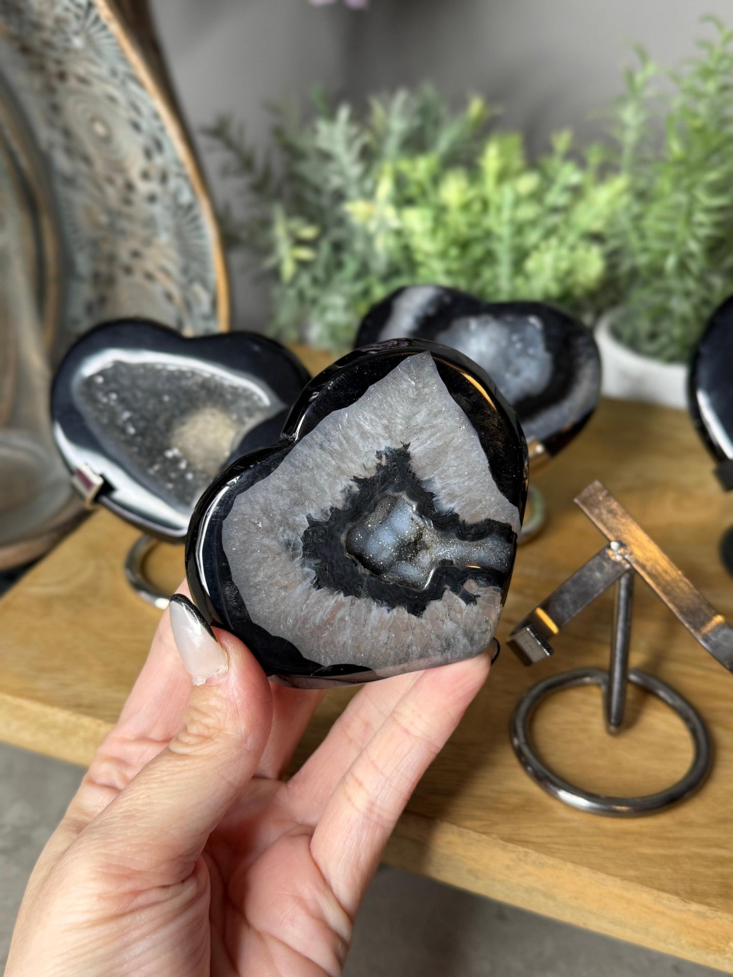 Black Agate Druzy Crystal Hearts