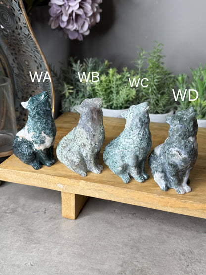Moss Agate Crystal Wolf Carvings Wolves