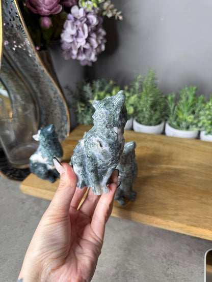 Moss Agate Crystal Wolf Carvings Wolves