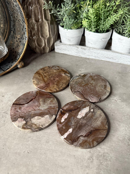 Picture Jasper Coaster Set: Polished Stone Coasters, Earth Tone Decor