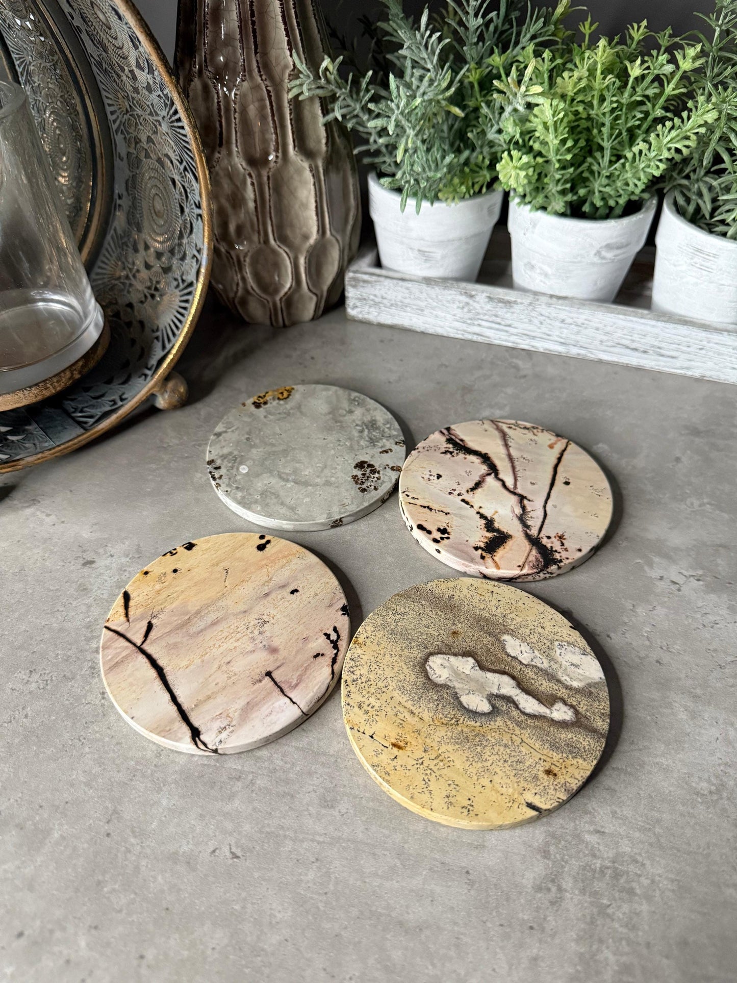 Picture Jasper Coaster Set Mineral Specimen,Energy Crystals,Home Decoration,Reiki Healing,Crystal Gifts