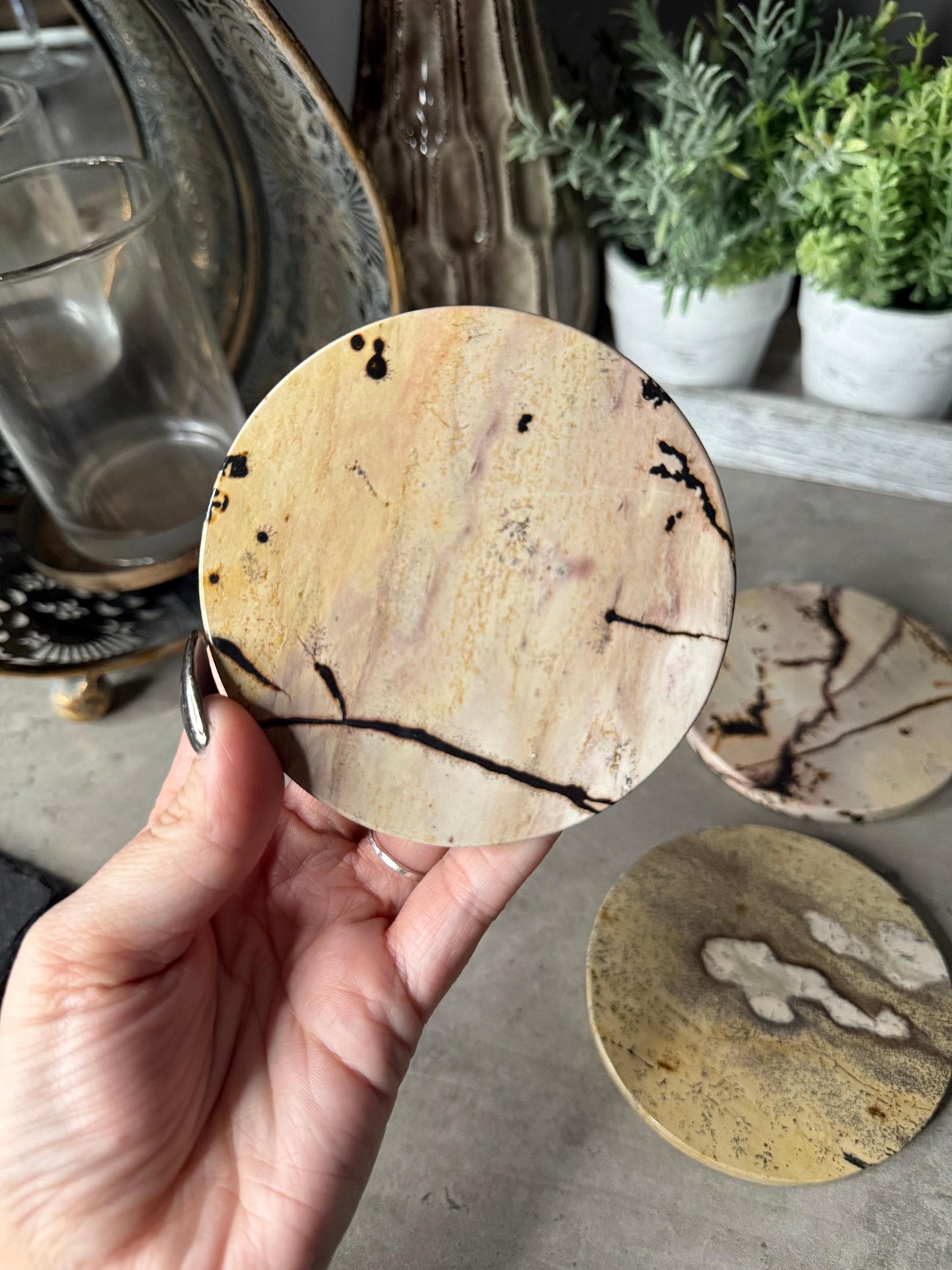 Picture Jasper Coaster Set Mineral Specimen,Energy Crystals,Home Decoration,Reiki Healing,Crystal Gifts