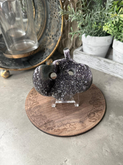 Druzy Amethyst Pumpkin Carving: Crystal Healing Decor (199g)
