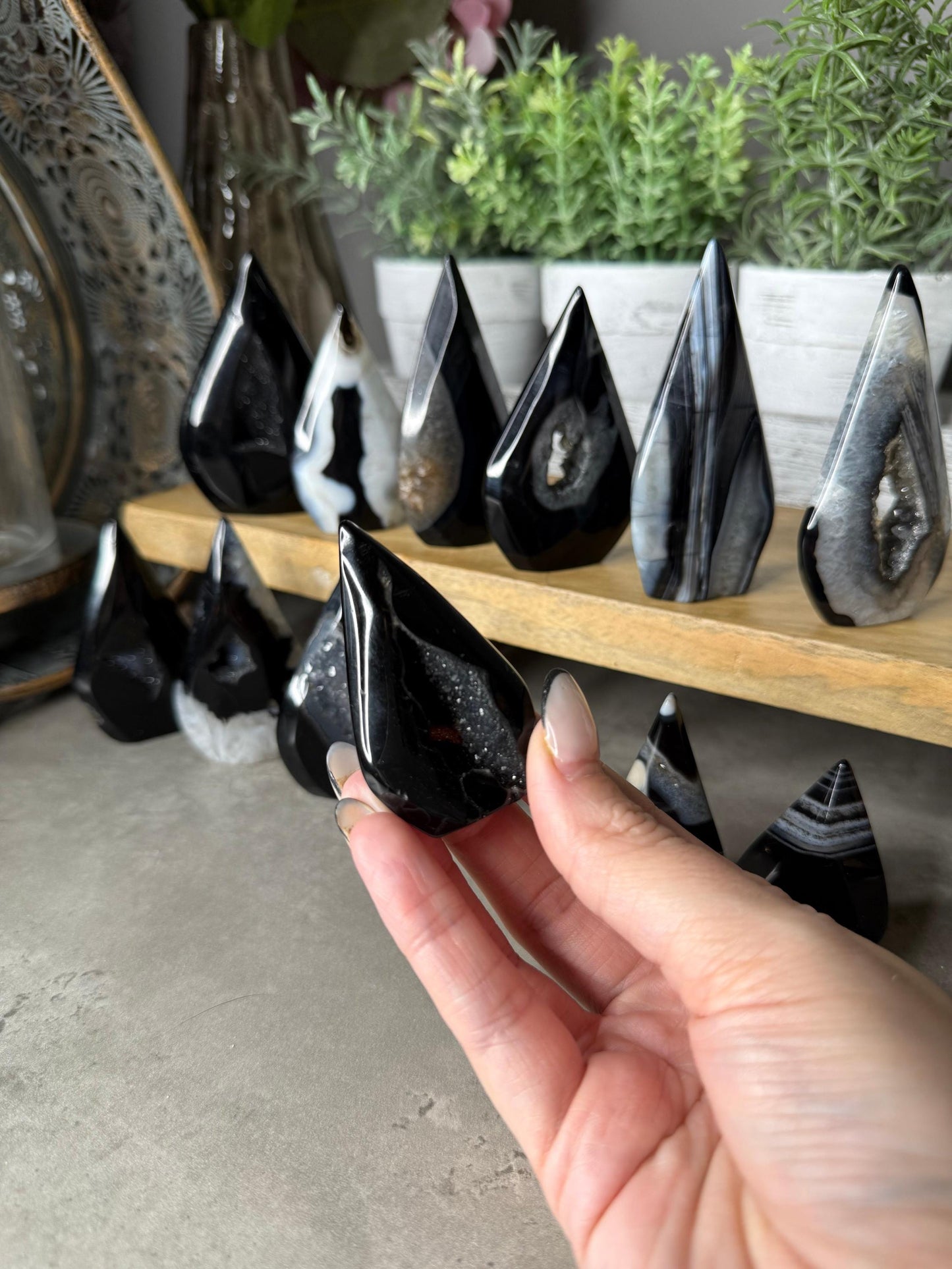 Black Agate Druzy CrystalTeardrops