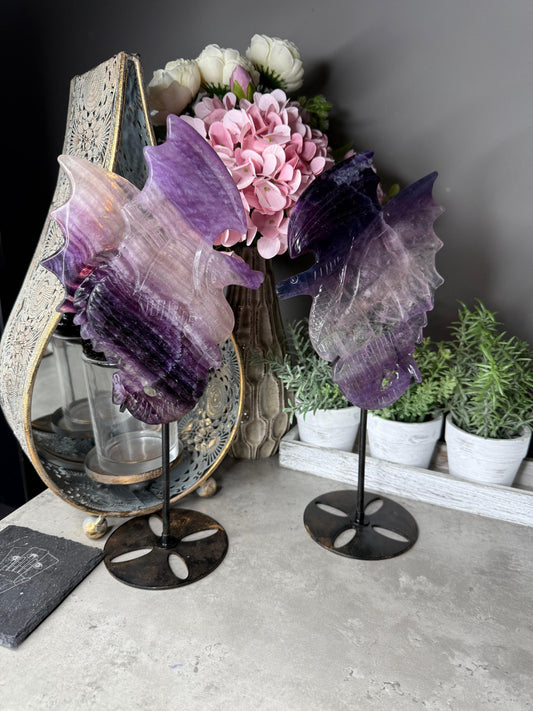 Statement Fluorite Dragon Carvings - Chipped wind Imperfect Stand