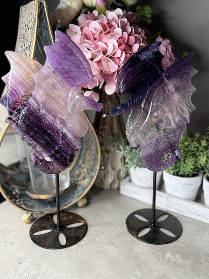 Statement Fluorite Dragon Carvings - Chipped wind Imperfect Stand