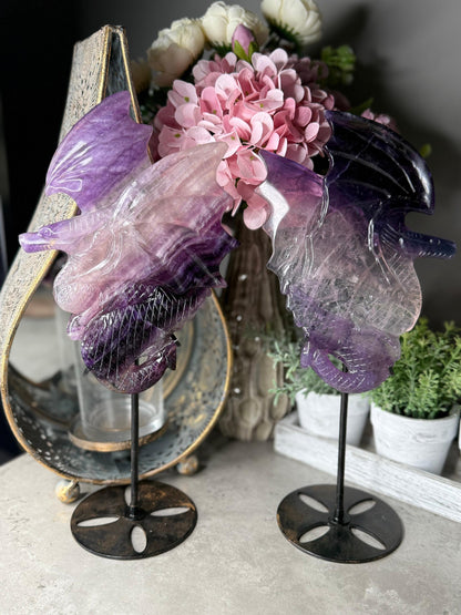 Statement Fluorite Dragon Carvings - Chipped wind Imperfect Stand