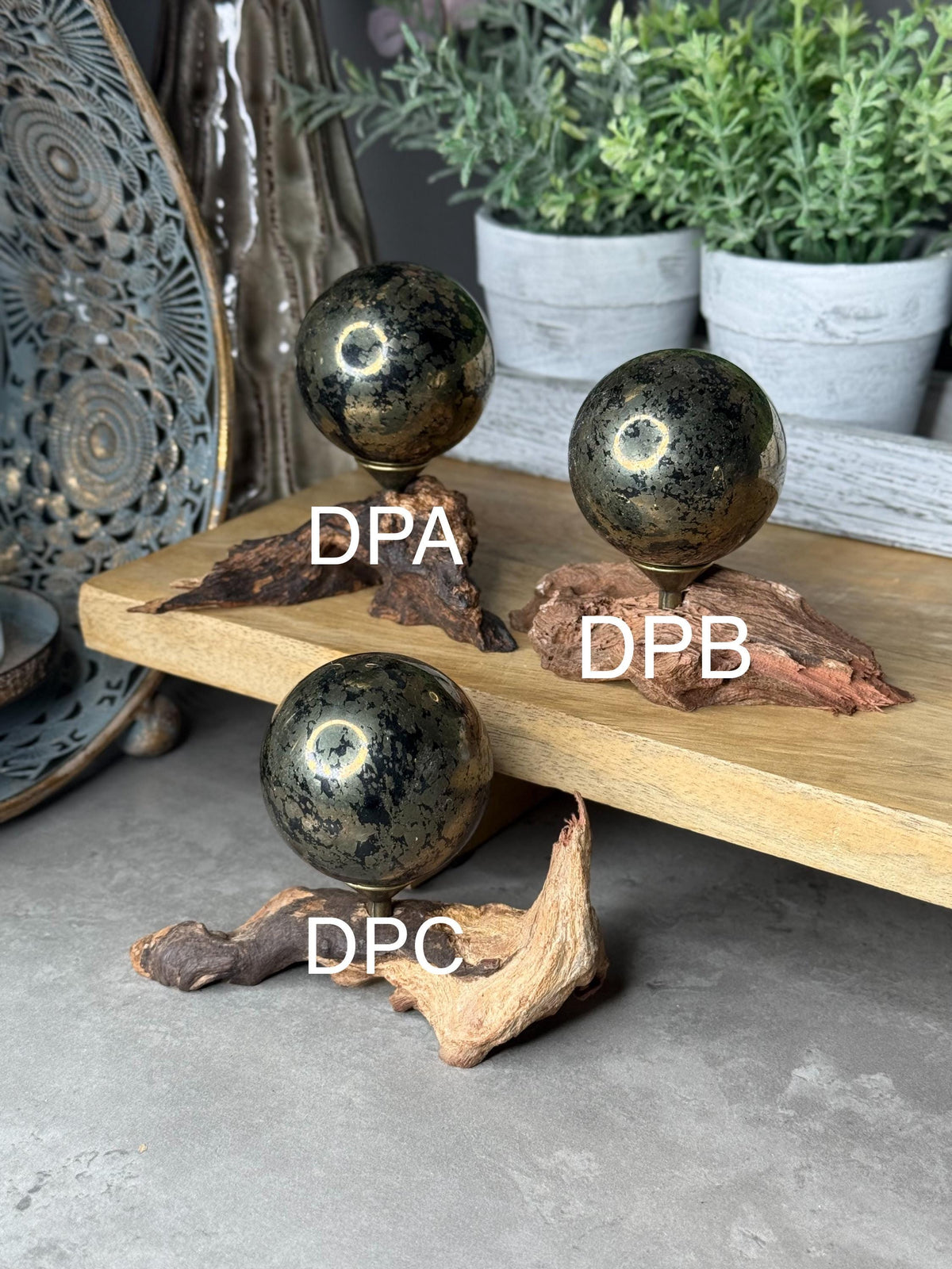 Black Pyrite Crystal Spheres with Stands