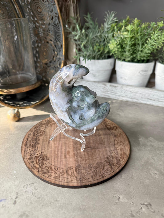 Druzy Moss Agate Moon Bunny