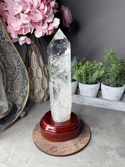 Clear Quartz Point Crystal with Custom Stand - Chipped Tip