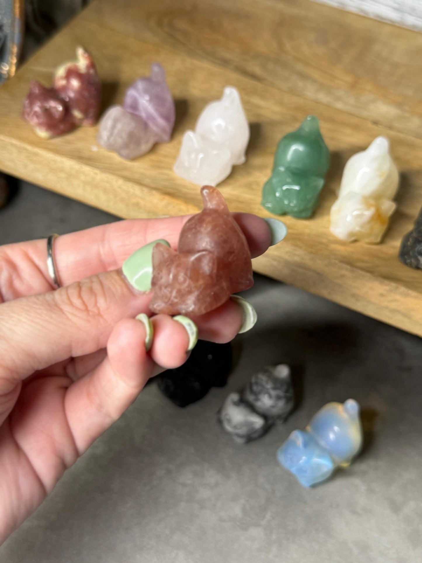 Playful Cat Crystal Mini Carvings