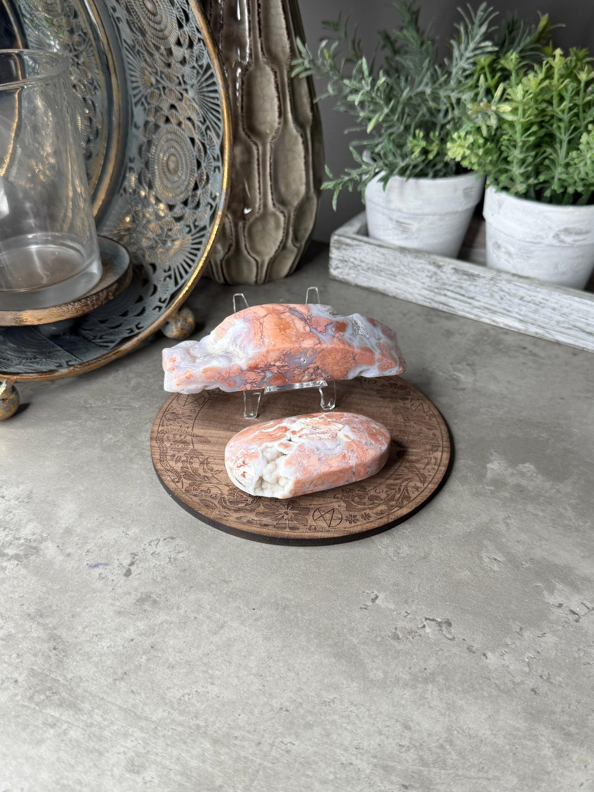 Pink Agate Crystal Palmstone and Freeform