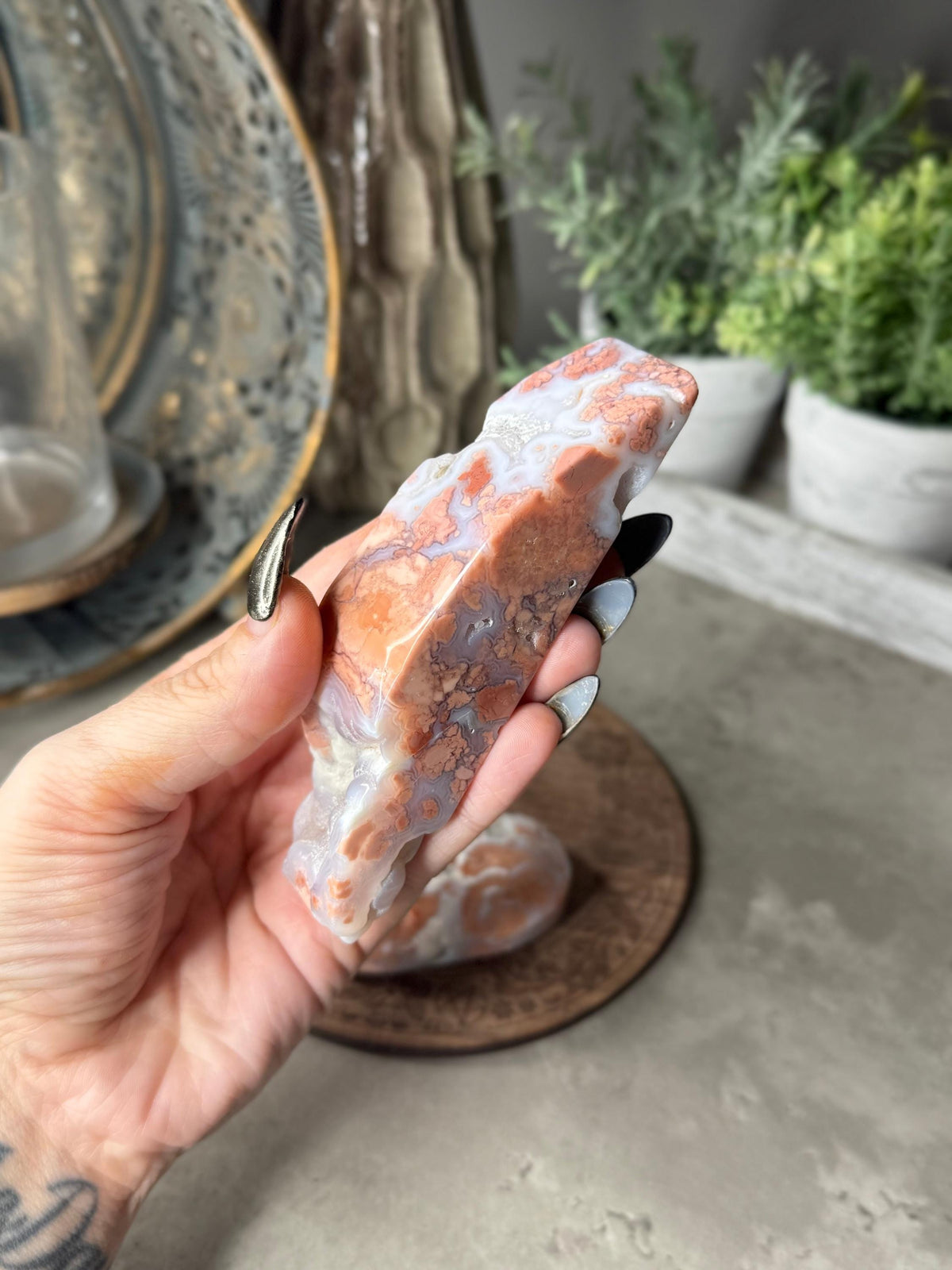 Pink Agate Crystal Palmstone and Freeform