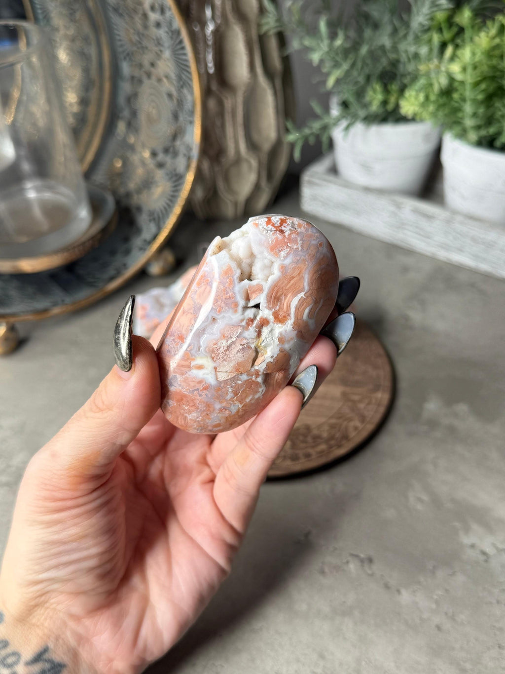 Pink Agate Crystal Palmstone and Freeform